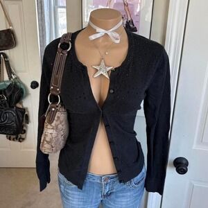 Y2K 2000s merona grunge mcbling black button blouse